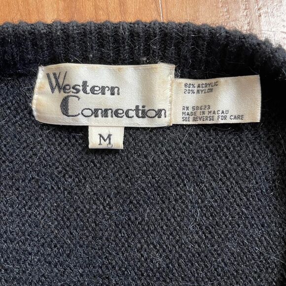 Vintage 80s Western Connection Black Beaded Sweater Dark Academia Art Deco Sz M - Picture 7 of 8
